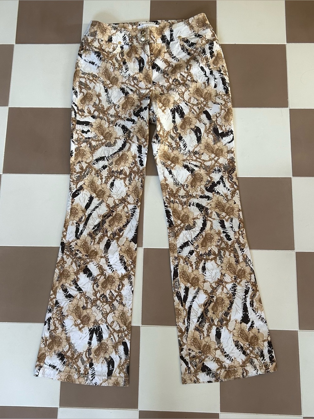 Escada Printed Mini Flare Pants Floral Print Stretch Cotton Size 36